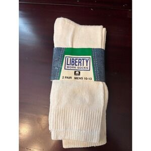 Liberty Work Socks 2 Pair Mens 10-13 Natural White Cotton Blend Made in USA Crew